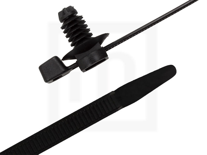 Kabelbinder mit Lamellenfuß, 4,8 x 200 mm schwarz, 2-teilig 100 Stück 